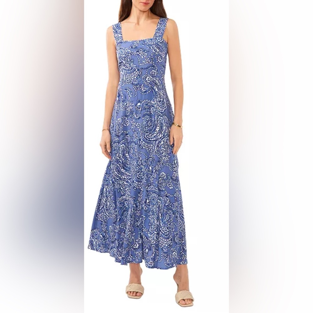 Vince Camuto Paisley-Print Square-Neck Smocked-Back Sleeveless Maxi Dress